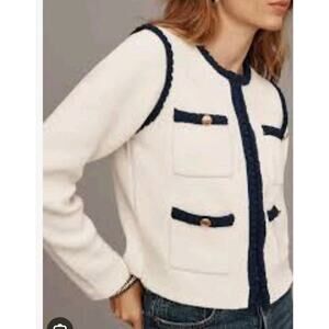 Maeve Collarless Tipped Knit Jacket Sz Xlarge